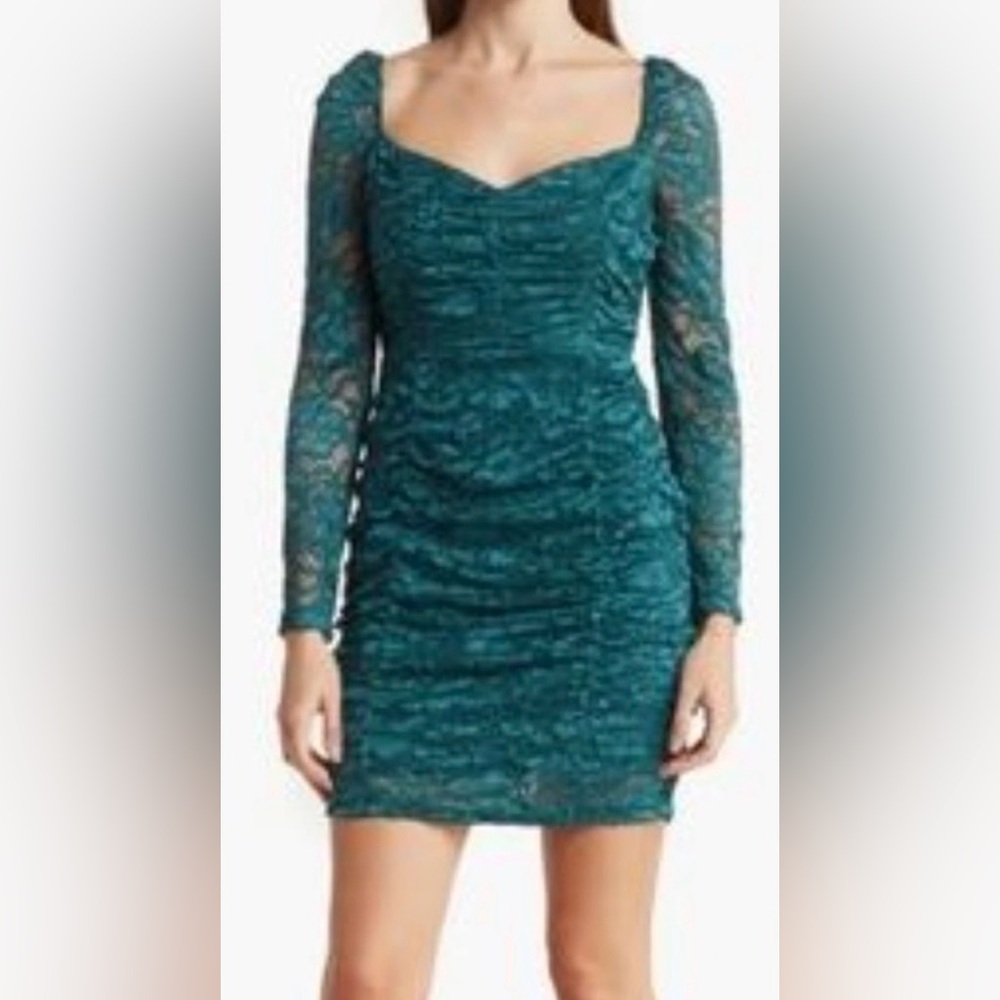 Sam Edelman Lace Ruched Mini Dress – Teal – Size 14 Cocktail Night Out